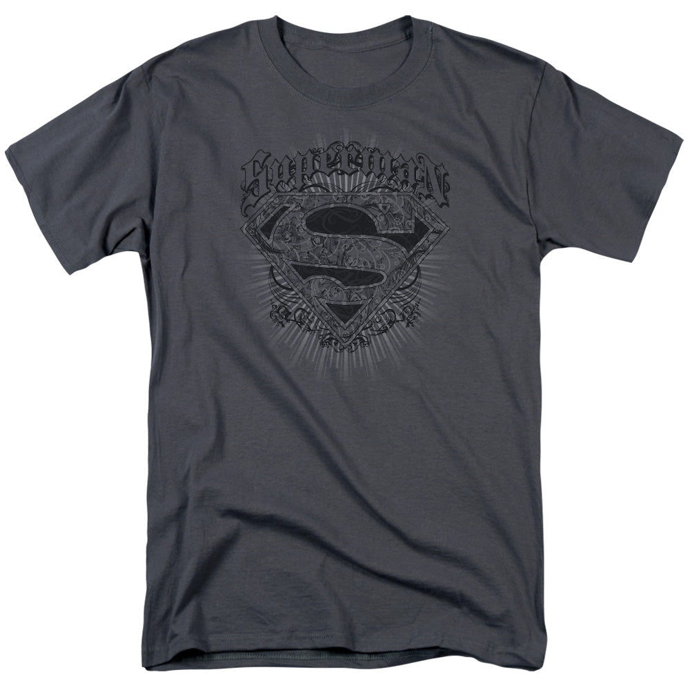Superman Scrolling Shield Mens T Shirt Charcoal