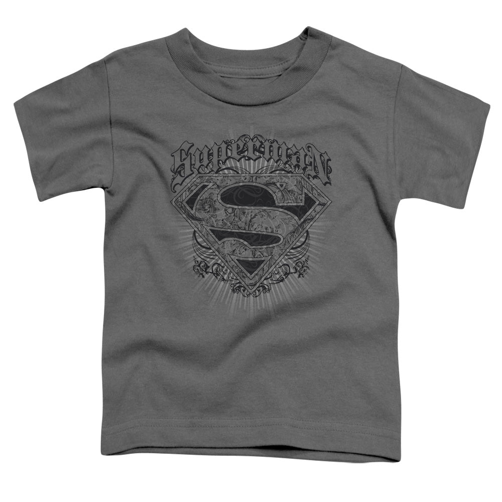 Superman Scrolling Shield Toddler Kids Youth T Shirt Charcoal