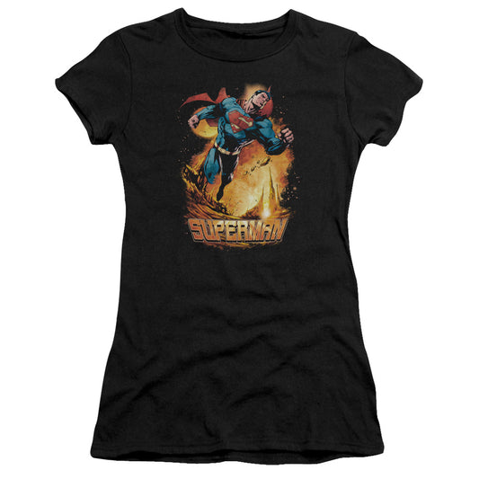 Superman Space Case Junior Sheer Cap Sleeve Womens T Shirt Black