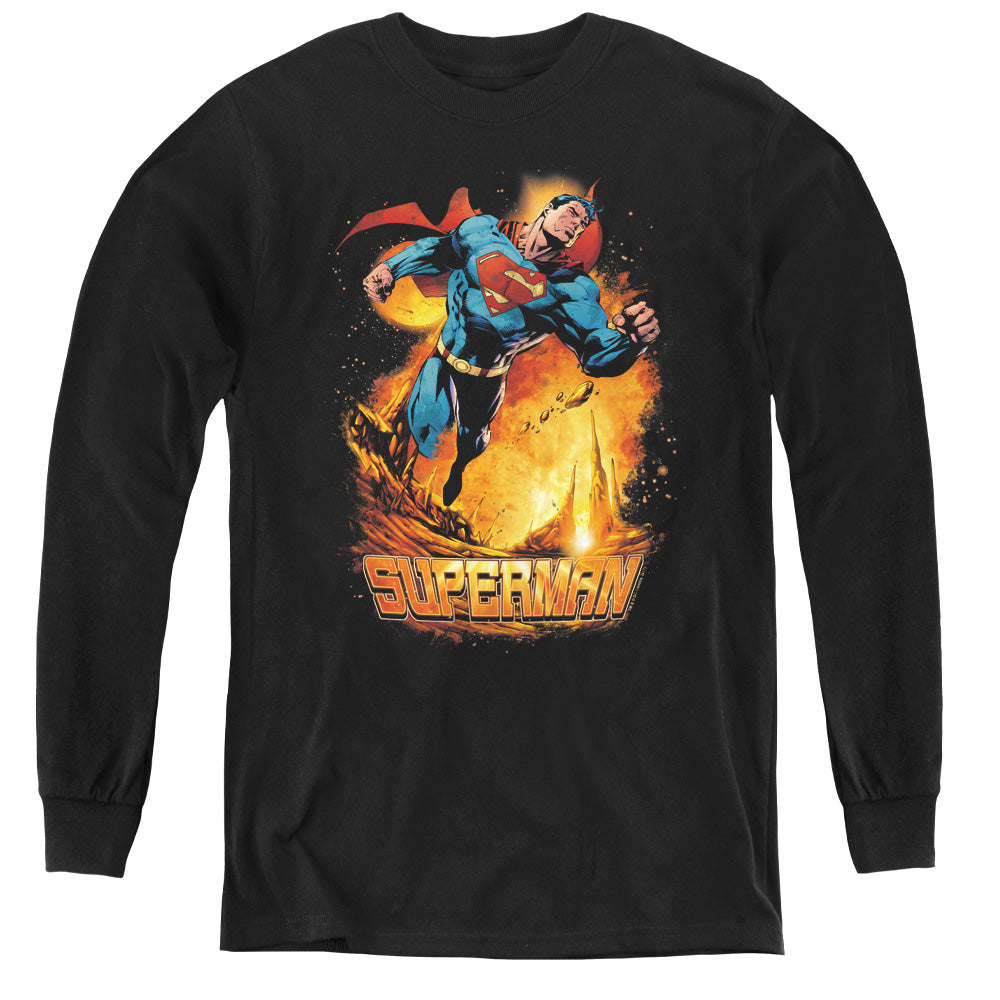 Superman Space Case Long Sleeve Kids Youth T Shirt Black