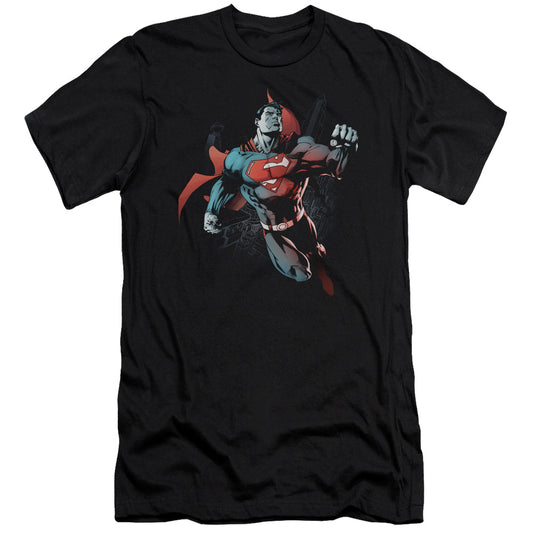 Superman Up In The Sky Slim Fit Mens T Shirt Black