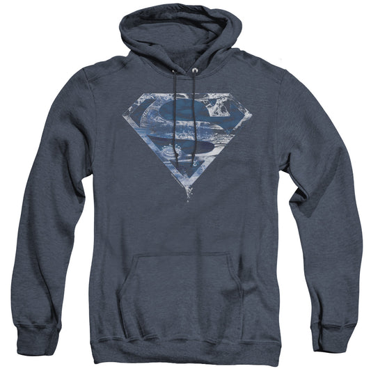 Superman Water Shield Heather Mens Hoodie Navy