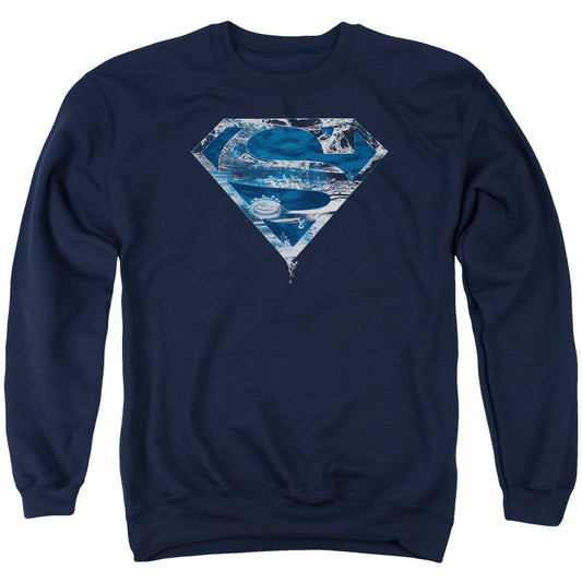 Superman Water Shield Mens Crewneck Sweatshirt Navy