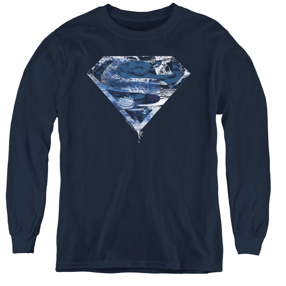 Superman Water Shield Long Sleeve Kids Youth T Shirt Navy