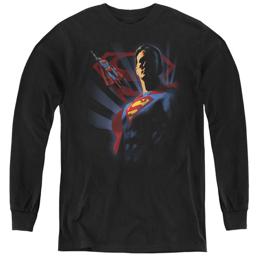 Superman Super Deco Long Sleeve Kids Youth T Shirt Black