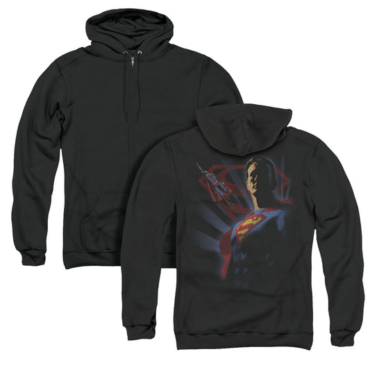 Superman Super Deco Back Print Zipper Mens Hoodie Black