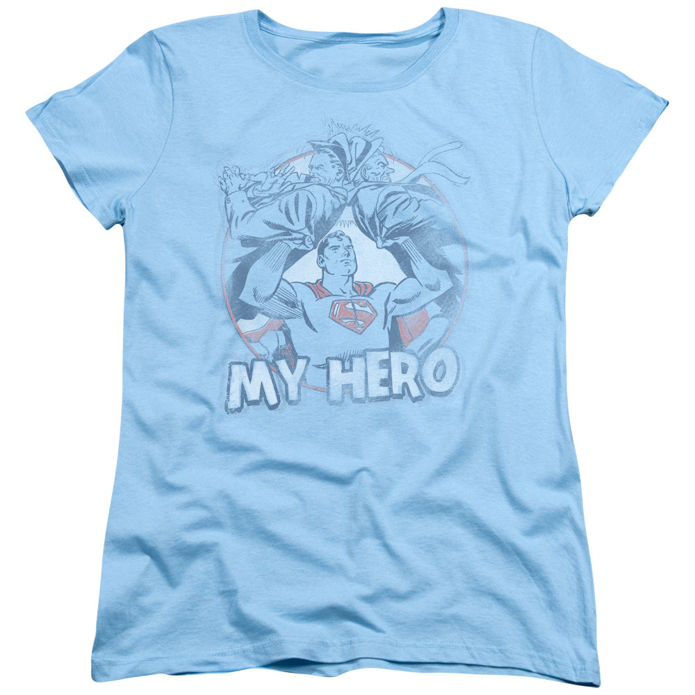 Superman My Hero Womens T Shirt Light Blue