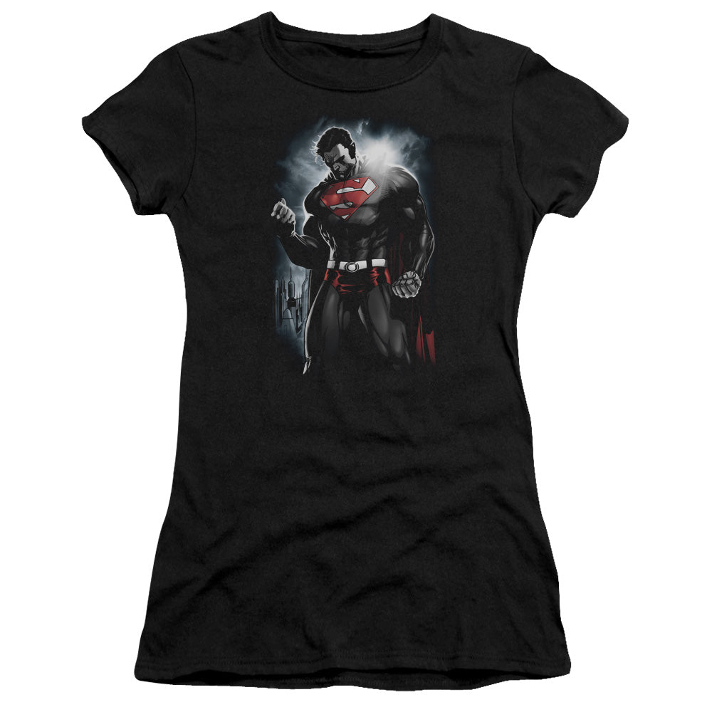 Superman Light Of The Sun Junior Sheer Cap Sleeve Womens T Shirt Black