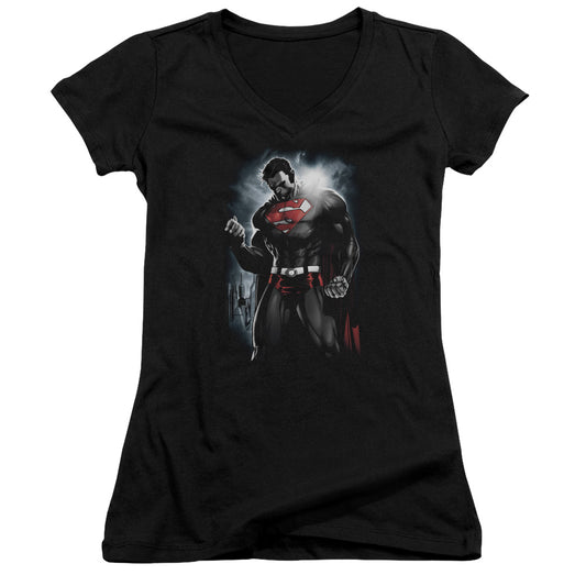 Superman Light Of The Sun Junior Sheer Cap Sleeve V Neck Womens T Shirt Black