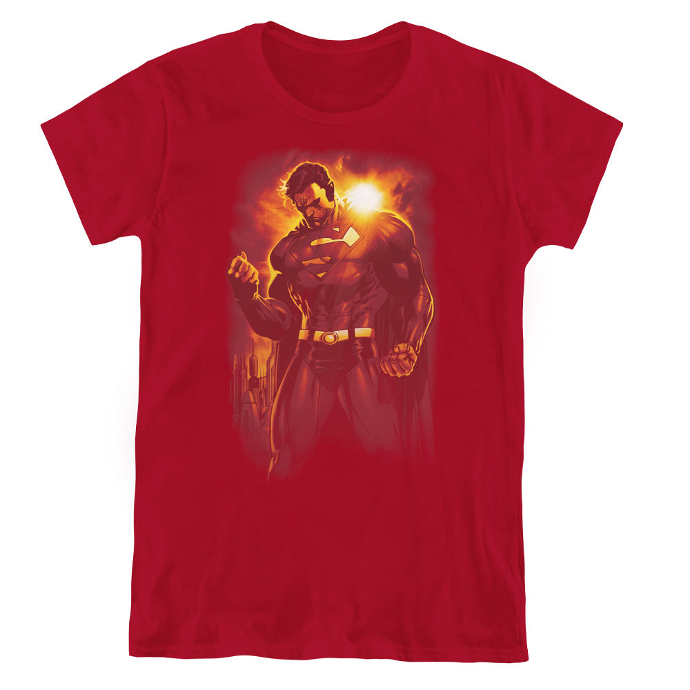 Superman Light Of The Sun Womens T Shirt Cardinal