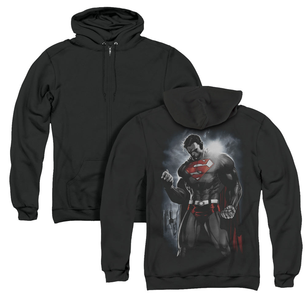 Superman Light Of The Sun Back Print Zipper Mens Hoodie Black