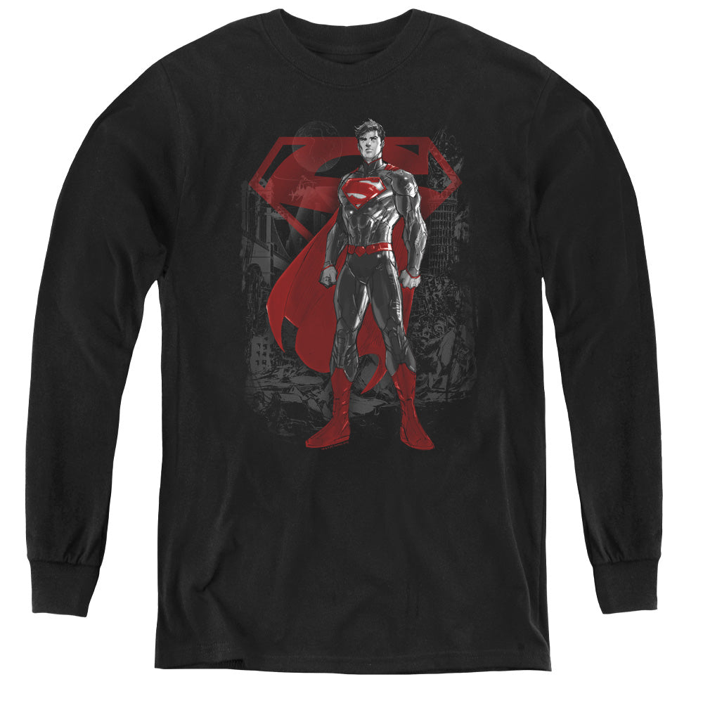 Superman Aftermath Long Sleeve Kids Youth T Shirt Black