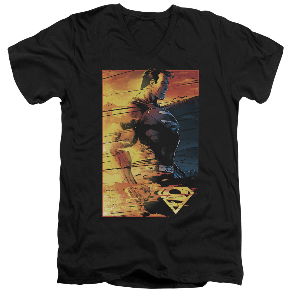 Superman Fireproof S S Adult V Neck Black