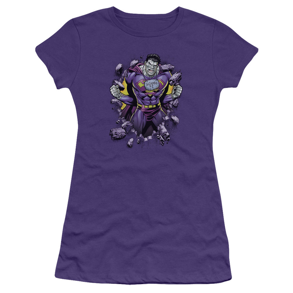 Superman Bizzaro Breakthrough Junior Sheer Cap Sleeve Womens T Shirt Purple