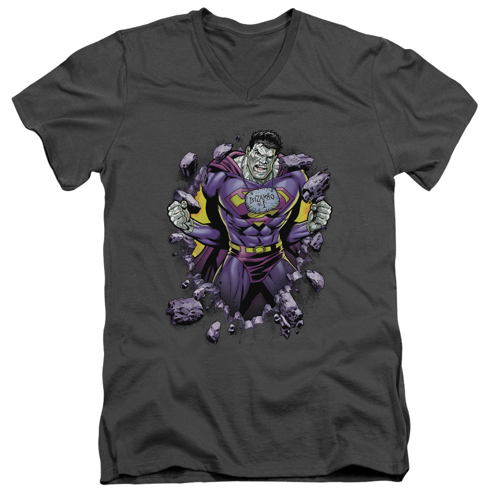 Superman Bizzaro Breakthrough S S Adult V Neck Charcoal