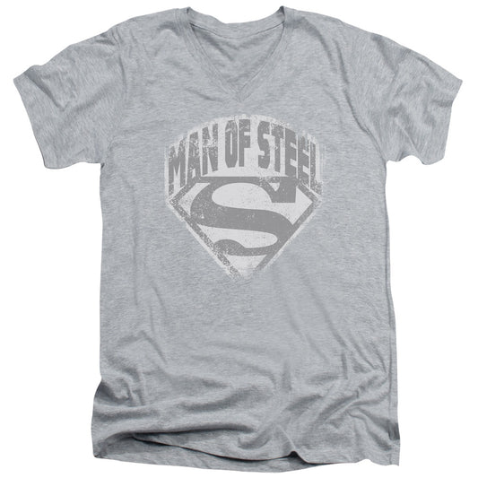 Superman Man Of Steel Shield S S Adult V Neck Athletic Heather