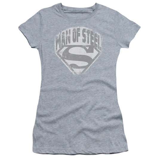 Superman Man Of Steel Shield Junior Sheer Cap Sleeve Womens T Shirt Athletic Heather