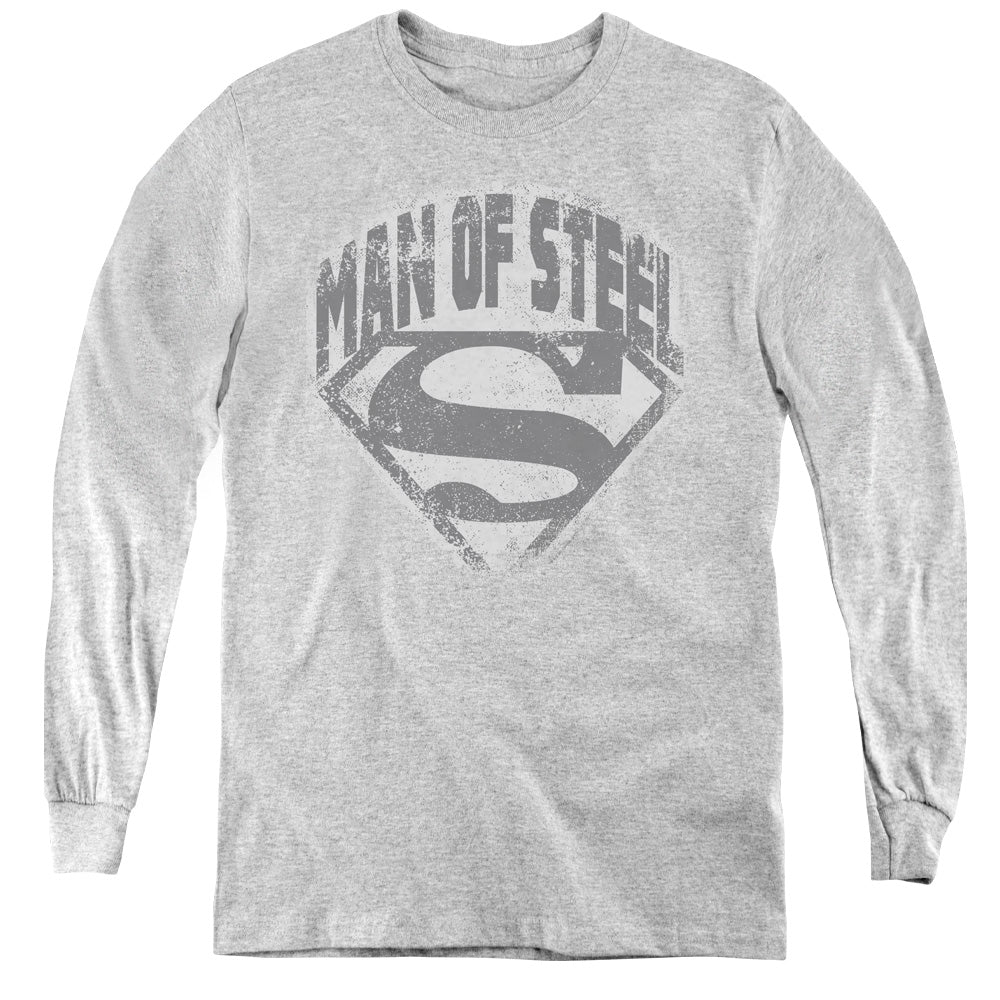 Superman Man Of Steel Shield Long Sleeve Kids Youth T Shirt Athletic Heather