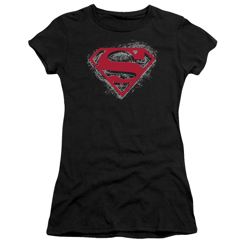 Superman Hardcore Noir Shield Junior Sheer Cap Sleeve Womens T Shirt Black