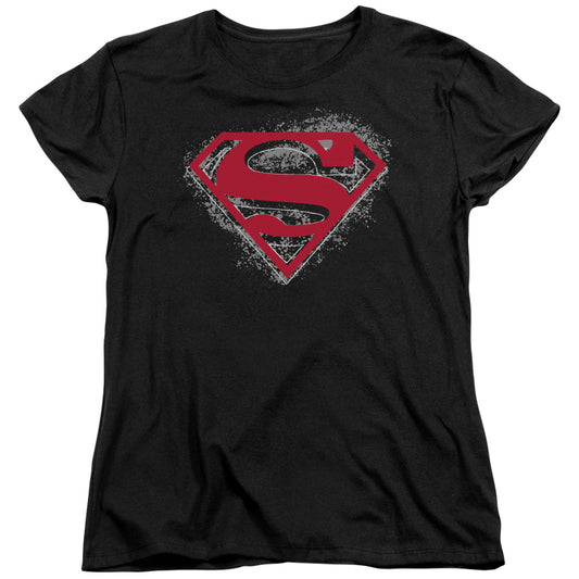 Superman Hardcore Noir Shield Womens T Shirt Black