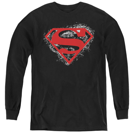 Superman Hardcore Noir Shield Long Sleeve Kids Youth T Shirt Black