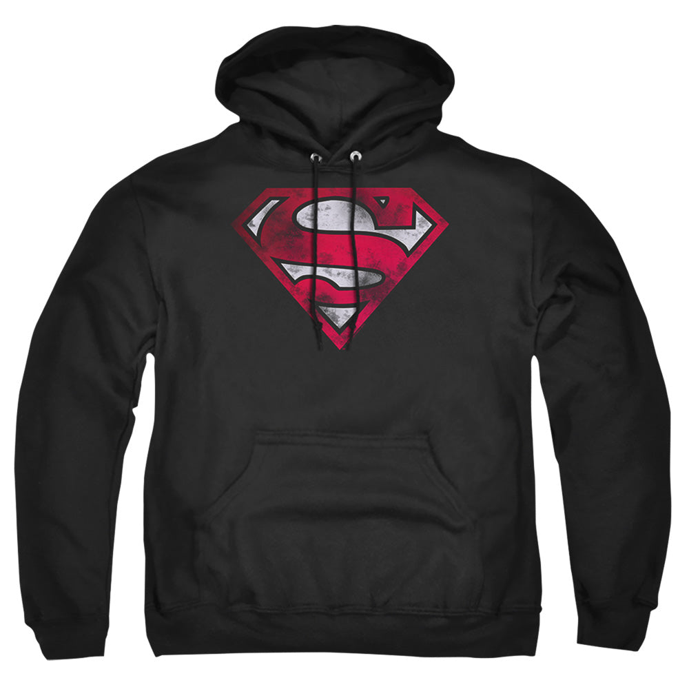 Superman War Torn Shield Mens Hoodie Black