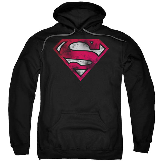 Superman War Torn Shield Mens Hoodie Black