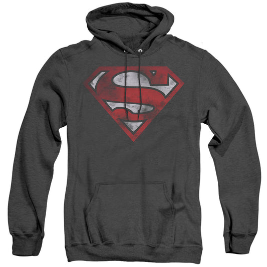 Superman War Torn Shield Heather Mens Hoodie Black