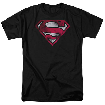 Superman War Torn Shield Mens T Shirt Black