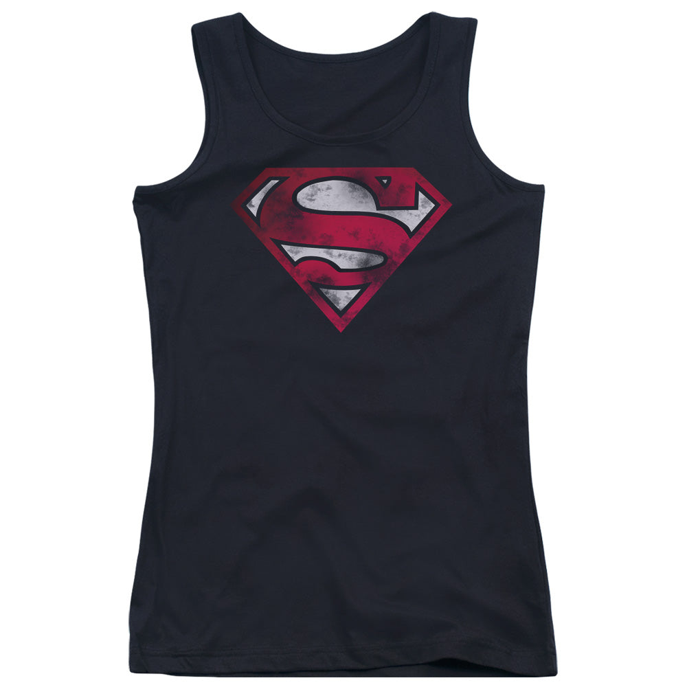 Superman War Torn Shield Womens Tank Top Shirt Black