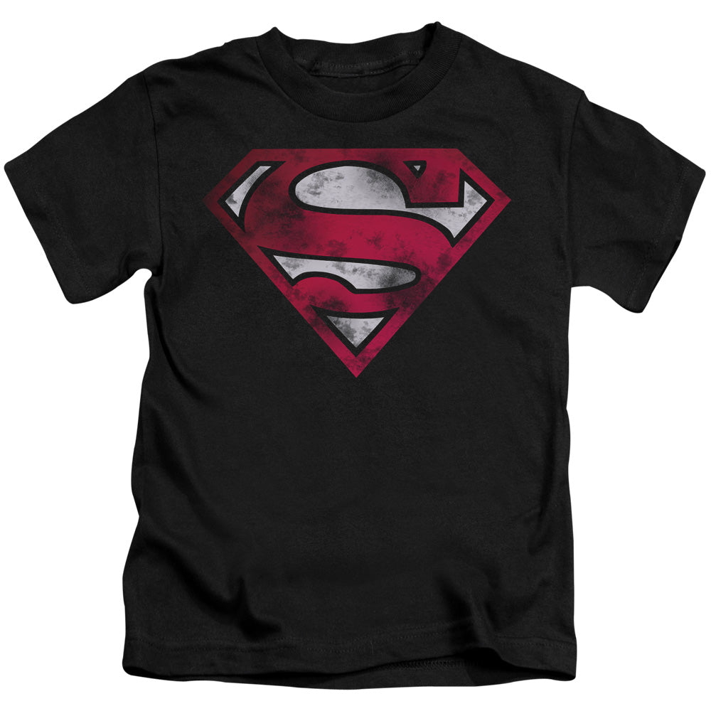 Superman War Torn Shield Juvenile Kids Youth T Shirt Black