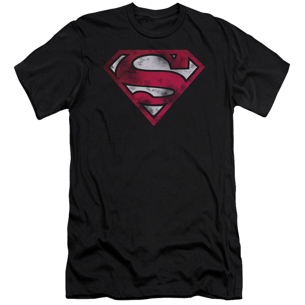 Superman War Torn Shield Premium Bella Canvas Slim Fit Mens T Shirt Black