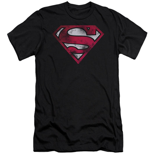 Superman War Torn Shield Premium Bella Canvas Slim Fit Mens T Shirt Black