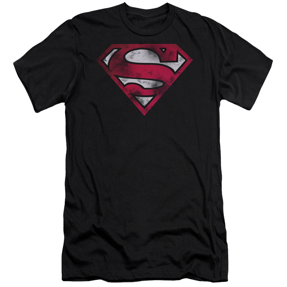 Superman War Torn Shield Slim Fit Mens T Shirt Black