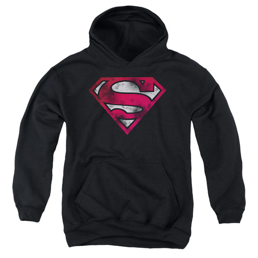 Superman War Torn Shield Kids Youth Hoodie Black