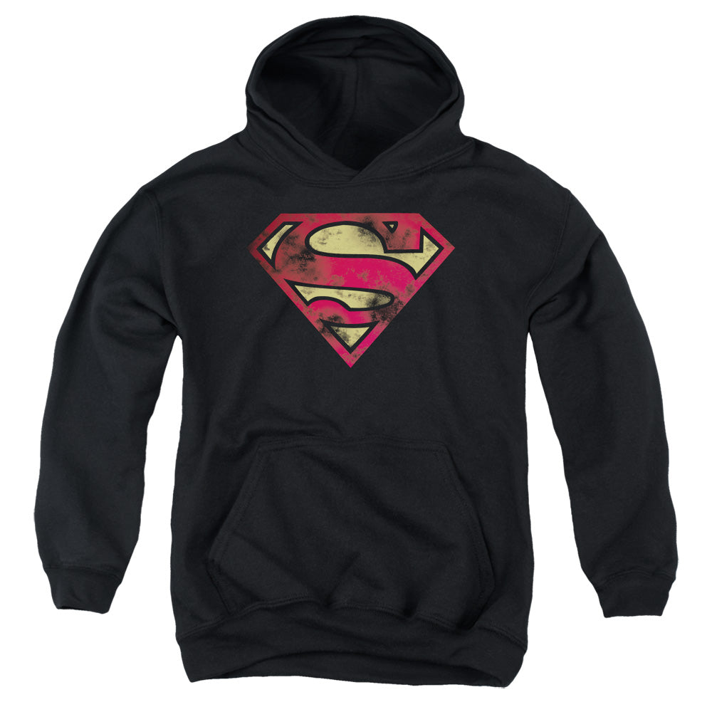 Superman War Torn Logo Kids Youth Hoodie Black