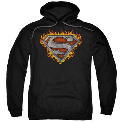 Superman Iron Fire Shield Mens Hoodie Black