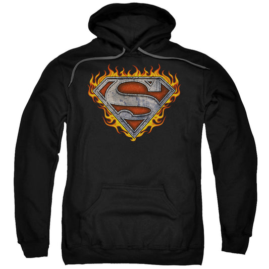 Superman Iron Fire Shield Mens Hoodie Black