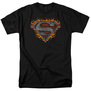 Superman Iron Fire Shield Mens T Shirt Black