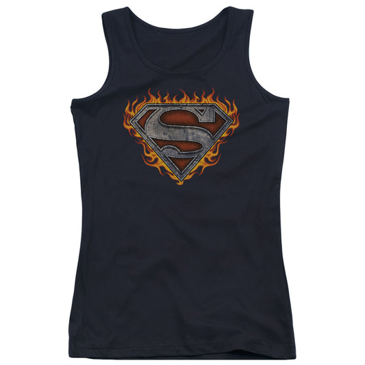 Superman Iron Fire Shield Womens Tank Top Shirt Black