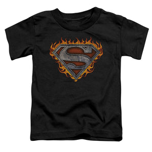 Superman Iron Fire Shield Toddler Kids Youth T Shirt Black