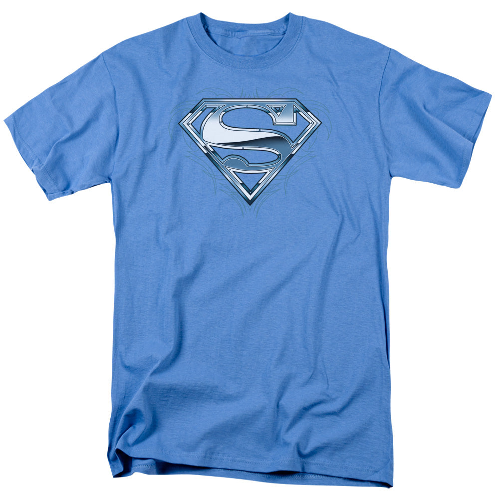 Superman Tribal Chrome Shield Mens T Shirt Carolina Blue