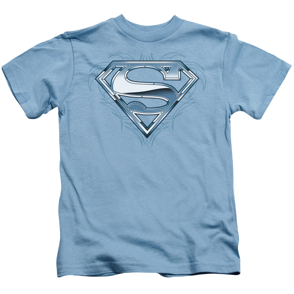 Superman Tribal Chrome Shield Juvenile Kids Youth T Shirt Carolina Blue