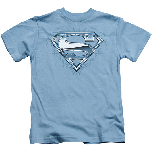 Superman Tribal Chrome Shield Juvenile Kids Youth T Shirt Carolina Blue