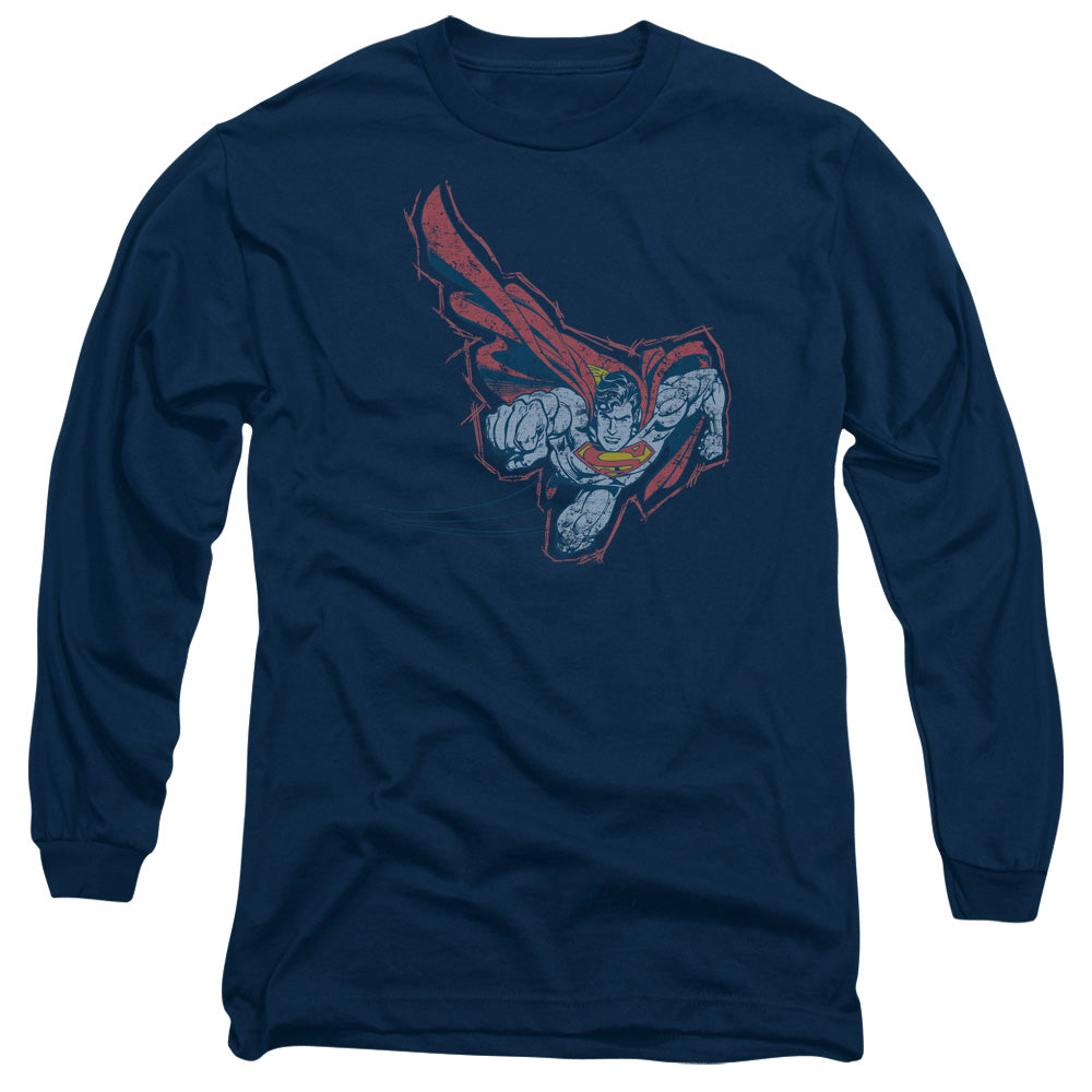 Superman Scribble & Soar Mens Long Sleeve Shirt Navy