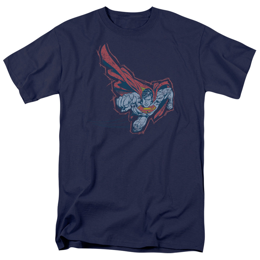 Superman Scribble & Soar Mens T Shirt Navy Blue