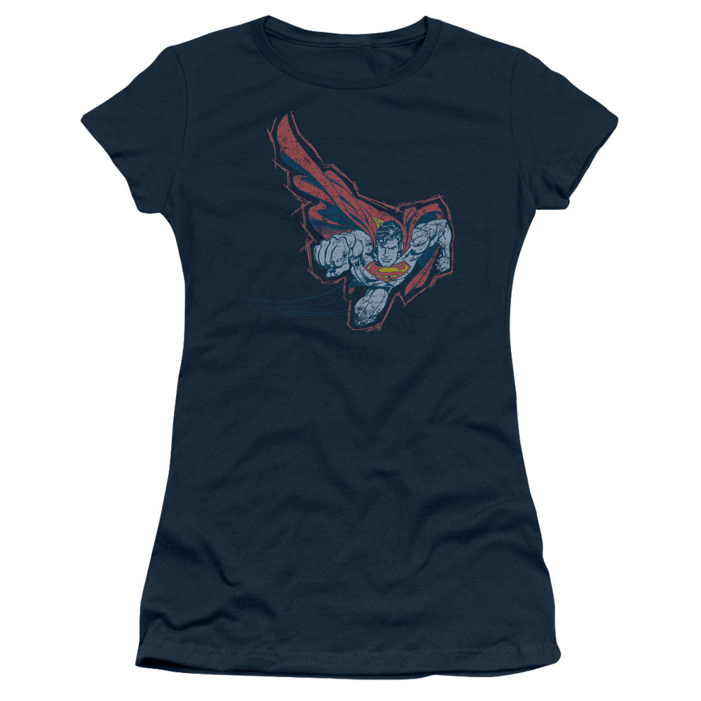 Superman Scribble & Soar Junior Sheer Cap Sleeve Womens T Shirt Navy