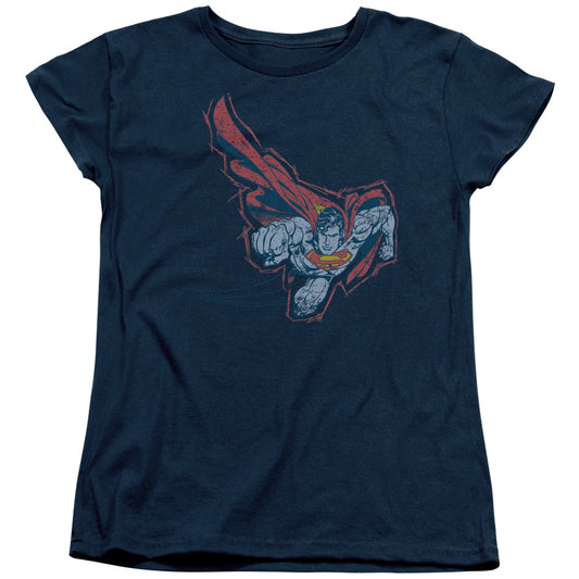 Superman Scribble & Soar Womens T Shirt Navy