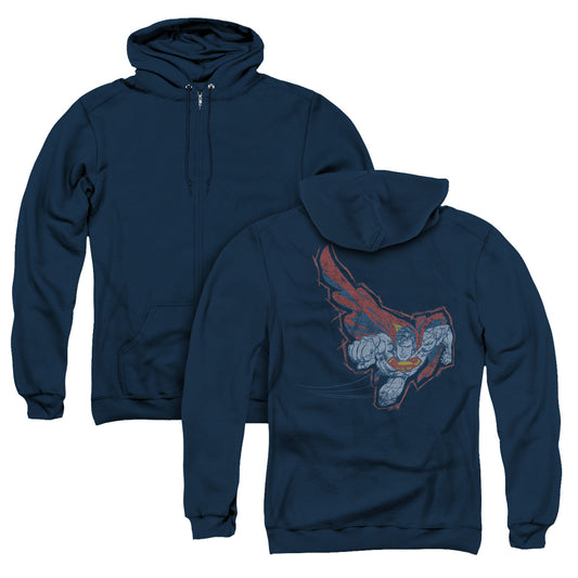 Superman Scribble & Soar Back Print Zipper Mens Hoodie Navy