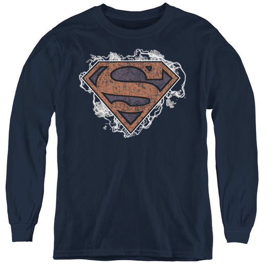 Superman Storm Cloud Supes Long Sleeve Kids Youth T Shirt Navy